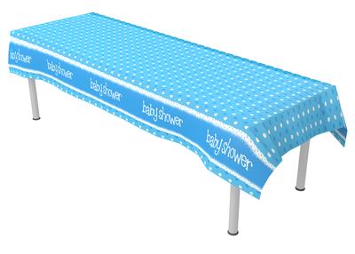 Baby Shower Blue Colourfast Plastic Table Cover 137cm x 2.6m 1pc - Partyware